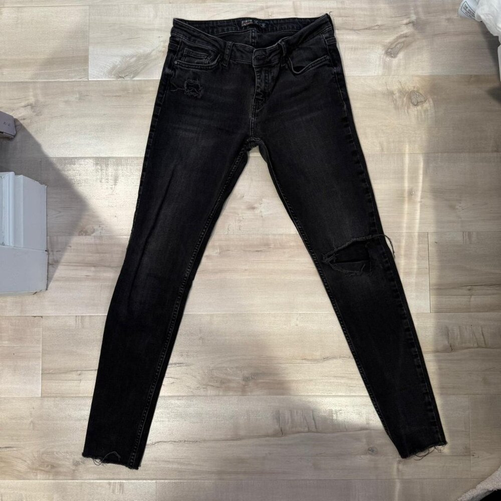 ZARA Black high-waisted ripped skinny jeans